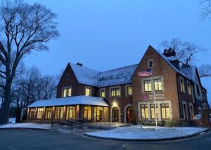 Skipwith Academy at Forest Avenue - Front Exterior evening snow