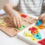 Skipwith Academy - junior kindergarten - child placing wooden letters into wooden alphabet board