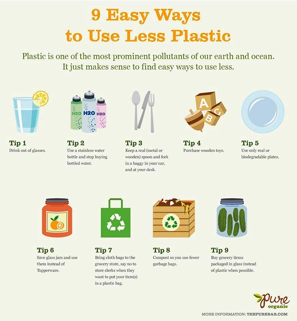 Skipwith Academy - 9 ways to use less plastic, infographic with tips